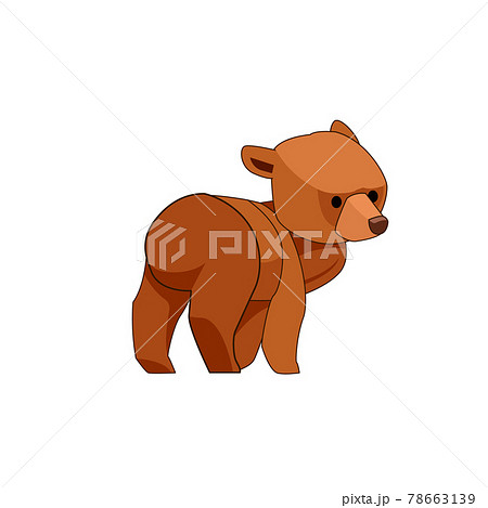 The bear cub walks and looks around in surprise. Rear view. Cartoon character of a baby mammal animal. A wild forest creature with brown fur. Vector flat illustration isolated on a white background The bear cub walks and looks around in surprise. Rear view. Cartoon character of a baby mammal animal. A wild forest creature with brown fur. Vector flat illustration isolated on a white background 78663139