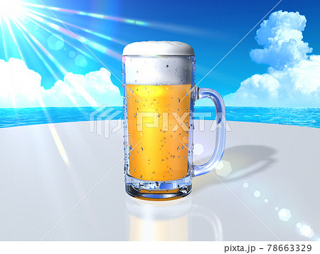 ビールと海と夏の空のイラスト素材