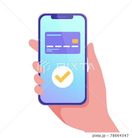 スマートフォンでキャッシュレス決済をする人のベクターイラスト 支払い スマホ 人物 のイラスト素材