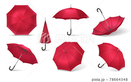 Seven Red Realistic Umbrella Icon Set 78664348