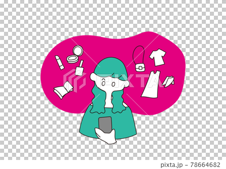 一個女孩在智能手機上購物的插圖 一個女孩在智能手機上購物的插圖 78664682