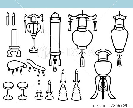 お盆 精霊棚セットのイラスト素材