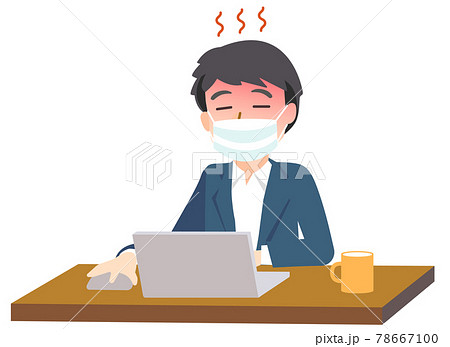 マスクをしてパソコン操作する男性（熱中症） 78667100