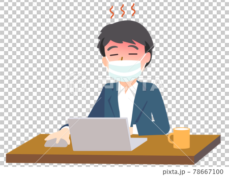 マスクをしてパソコン操作する男性（熱中症） 78667100