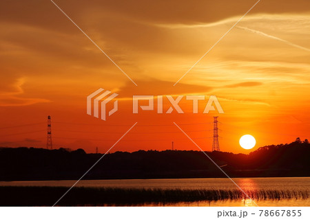 手賀沼の夕焼け 手賀沼の夕焼け 78667855
