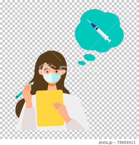ワクチン摂取前に問診票へ書き込む女性 ワクチン摂取前に問診票へ書き込む女性 78668421