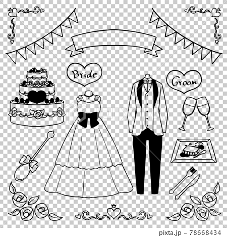 Wedding Illustration Set Monochrome Stock Illustration