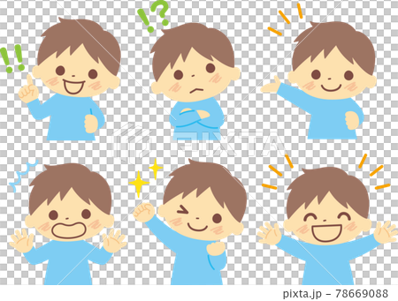 いろいろな表情の男の子の上半身イラストのイラスト素材