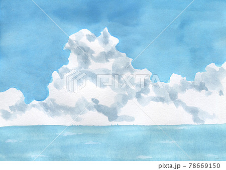 夏の風景 入道雲の手描きイラスト 水彩画のイラスト素材 [78669150