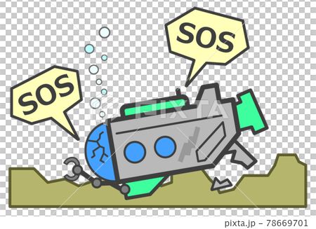 Illustration of a submersible damaged during exploration underwater Illustration of a submersible damaged during exploration underwater 78669701