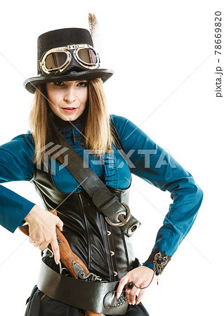 Cool girl in steampunk style. 78669820