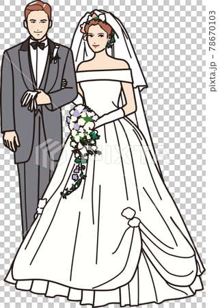 Wedding bride and groom whole body off-shoulder 78670103