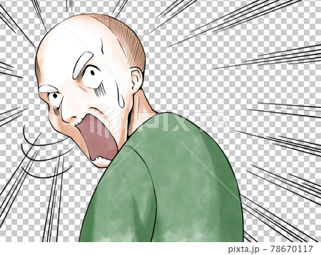 漫画風カラー_振り向いて驚くおじいさん_集中線あり 78670117