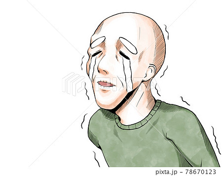 漫画風カラー_悲しくて泣くおじいさん_横 78670123