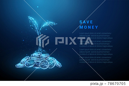Abstract blue plant growing from coins pile Abstract blue plant growing from coins pile 78670705