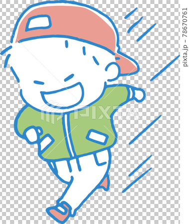 Manga-style illustrations of children running happily (line drawing color blue) 78670761