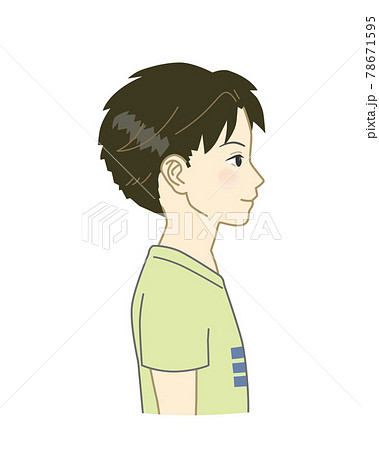 Tシャツを着た日本人の男の子横顔のイラスト素材