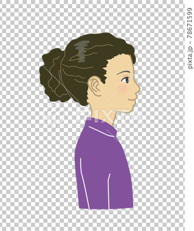 ポニーテールのカーリーヘア女の子の横顔のイラスト素材