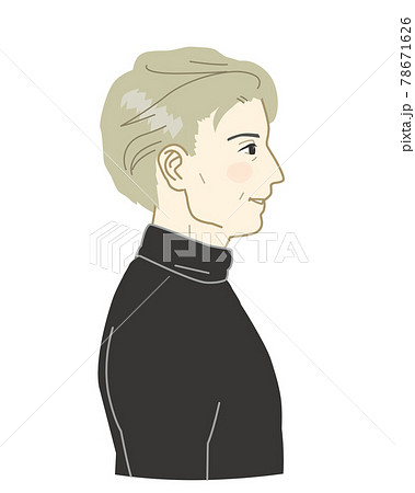 タートルネックを着たアメリカ人男性横顔のイラスト素材