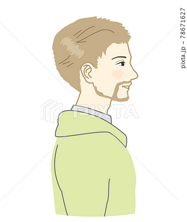 パーカーを着た髭の外国人の男性横顔のイラスト素材