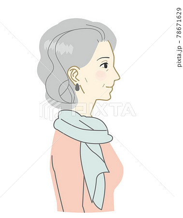 スカーフをまいた外国人のおばあさん横顔のイラスト素材