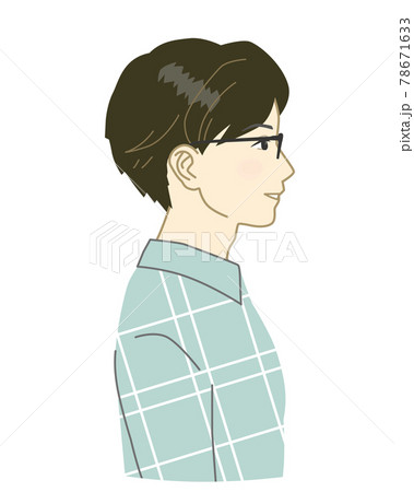 眼鏡をかけチェックシャツを着た日本人男性のイラスト素材