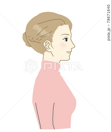 お団子にしたタートルネックを着た女性横顔のイラスト素材