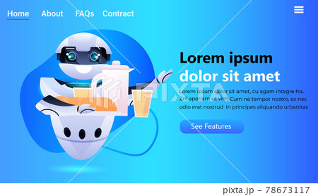 modern robot waiter serving food artificial intelligence technology concept full length 78673117
