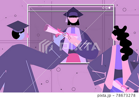 graduated students discussing during video call graduates celebrating academic diploma degree education university 78673278