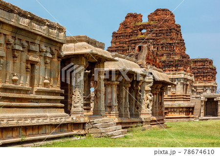 Mandapa pillared outdoor hall or pavilion in Achyutaraya Temple in Hampi 78674610