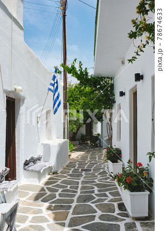 Picturesque Naousa town street on Paros island, Greece 78674633