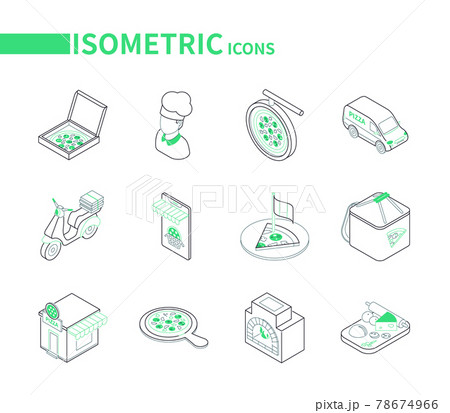 Pizza delivery - modern line isometric icons set Pizza delivery - modern line isometric icons set 78674966