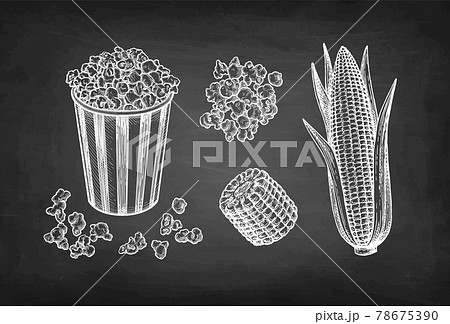 Chalk Sketch Of Popcorn のイラスト素材