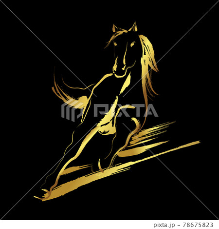 Golden horse with golden brush stroke isolate on black Golden horse with golden brush stroke isolate on black 78675823