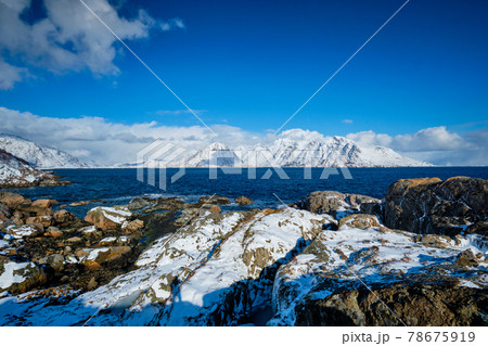 Lofoten islands and Norwegian sea in winter, Norway Lofoten islands and Norwegian sea in winter, Norway 78675919
