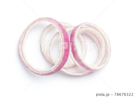 Top view Red sliced onion isolated on white background 78676322