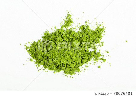 Top view green matcha tea powder isolated on white background 78676401
