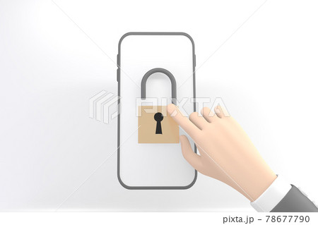 hand unlocking mobile phone on white background.3D rendering hand unlocking mobile phone on white background.3D rendering 78677790