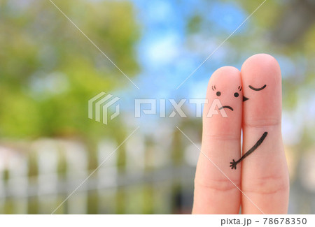 Fingers art of couple. Concept of woman doesn't like the man who loves her. Fingers art of couple. Concept of woman doesn't like the man who loves her. 78678350