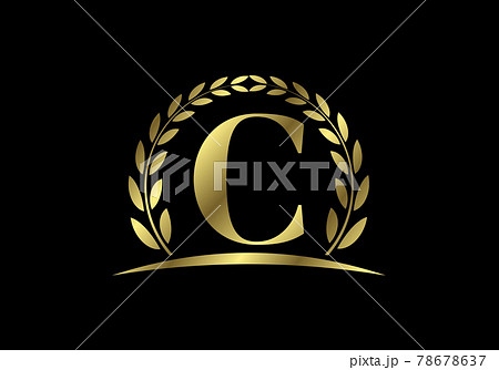Golden letters C with a golden laurel wreath. English alphabet, vector illustration Golden letters C with a golden laurel wreath. English alphabet, vector illustration 78678637