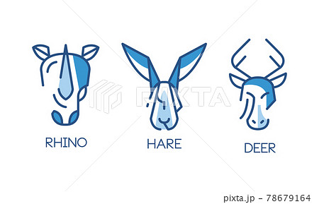 Animal Logo Design Set, Abstract Badges with Rino, Hare, Deer Heads Vector Illustration Animal Logo Design Set, Abstract Badges with Rino, Hare, Deer Heads Vector Illustration 78679164