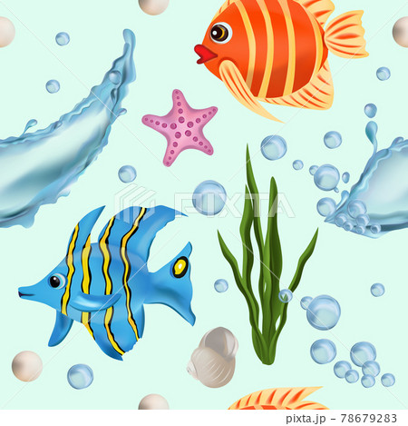Underwater World Seamless Pattern With Tropical のイラスト素材