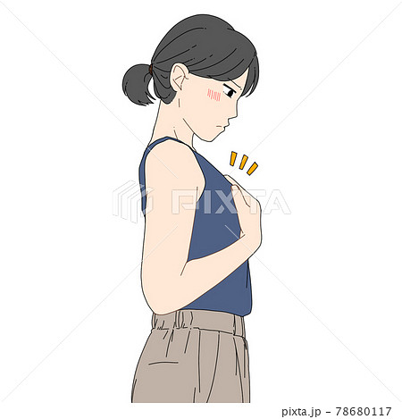 胸の大きさを気にする女性のイラスト素材