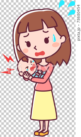 泣く赤ちゃんと焦る女性のイラスト素材