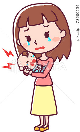 泣く赤ちゃんと女性のイラスト素材