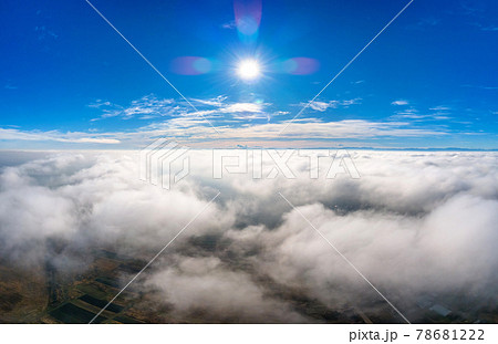 Aerial view from above of white puffy clouds in bright sunny day. Aerial view from above of white puffy clouds in bright sunny day. 78681222
