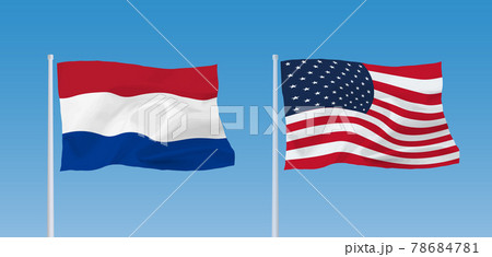 アメリカとオランダの国旗のイラスト素材