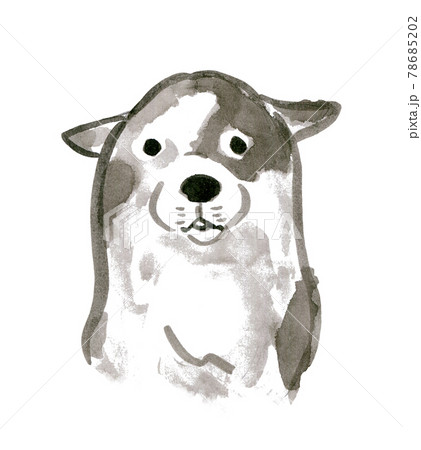 犬 水墨画風のイラスト素材