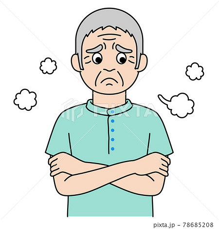 溜息をついている高齢者のカラーイラスト おじいさん のイラスト素材