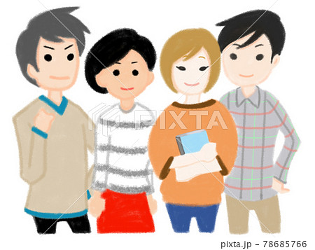 笑顔の代大学生男女4人のイラストのイラスト素材